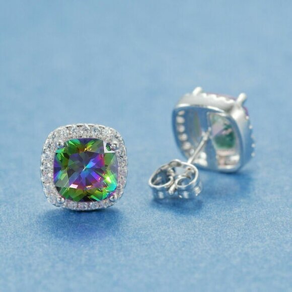 💞Square Colorful Micro Pave Zircon Stud Earrings for Women, EVGG1032 - Picture 7 of 9